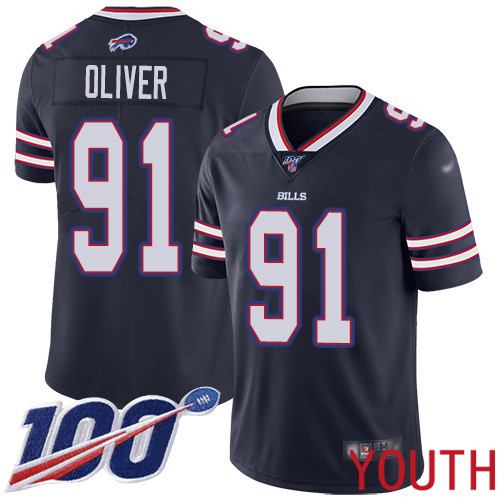 Youth Buffalo Bills #91 Ed Oliver Limited Navy Blue Inverted Legend 100th Season NFL Jersey->youth nfl jersey->Youth Jersey
